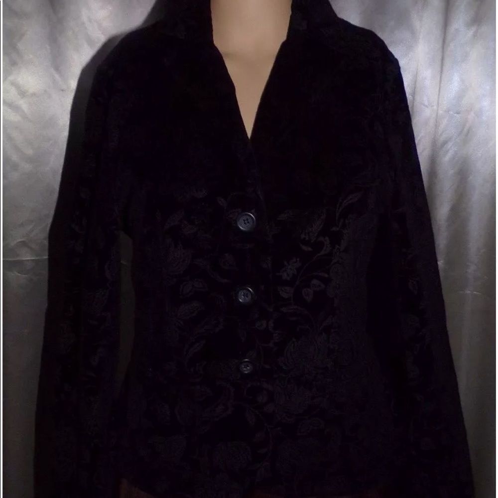Talbots Black Velour Floral Print Blazer sz. 8